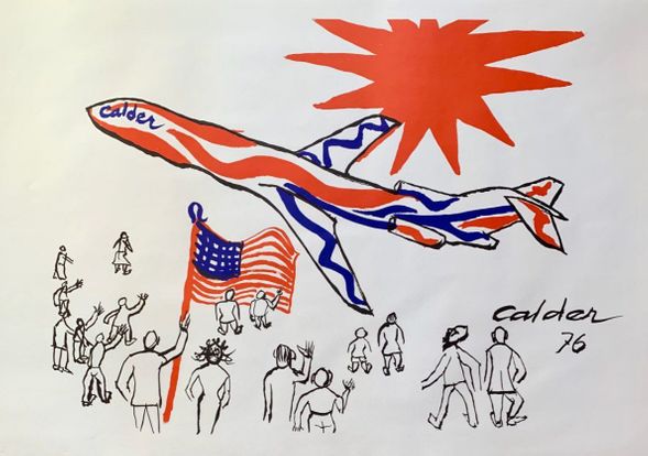 Alexander Calder Facsimile Signed Lithograph on Paper:"Bicentennial 1976 Braniff Flying Colors"