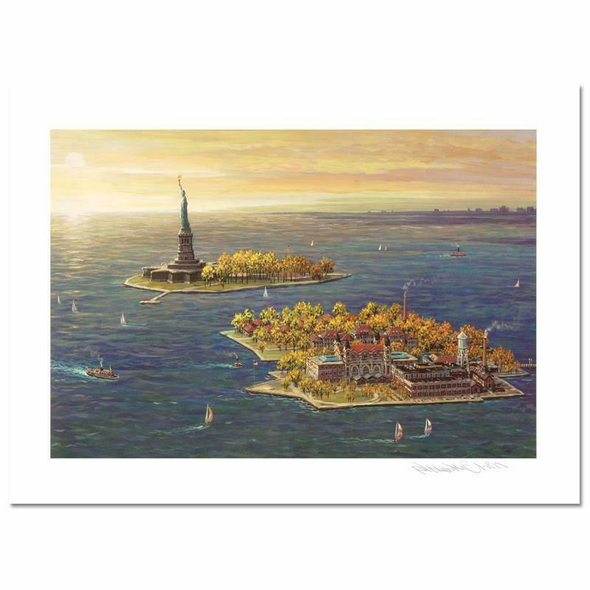 Alexander Chen Limited Edition 12 x 8 mixed media:"Ellis Island, Fall"