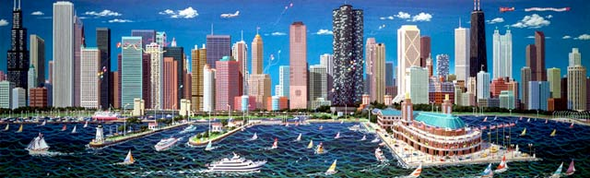 Alexander Chen Limited Edition Mixed Media:"Chicago Panorama"