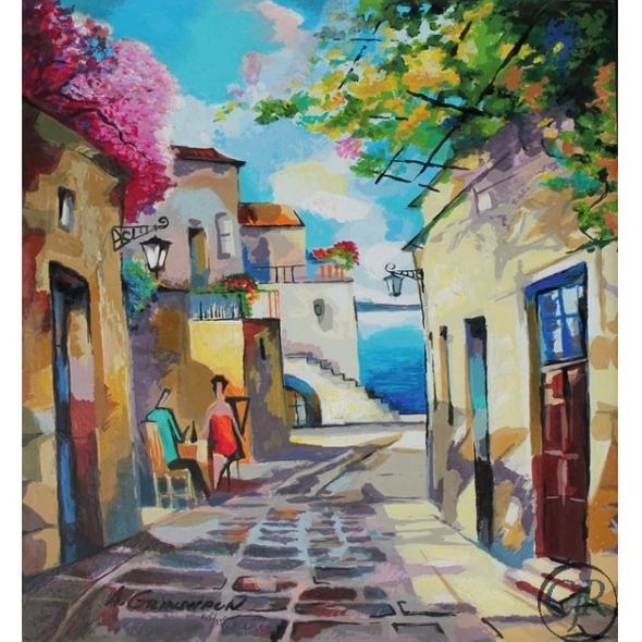 Alexander Grinshpun HE Serigraph on Wood:"The Cobble Road to the Water"