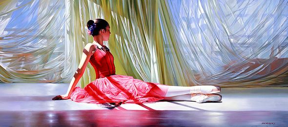 Alexander Sheversky Hand Signed and Numbered Limited Edition Canvas Giclee:"Girl In Pink"