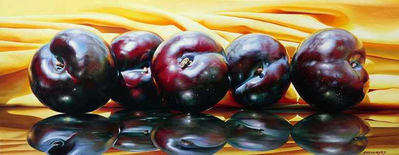 Alexander Sheversky Hand Signed and Numbered Limited Edition Canvas Giclee:"Plums On Yellow"
