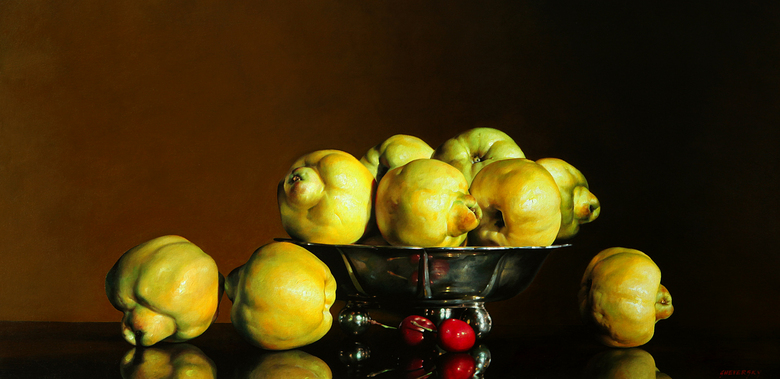 Alexander Sheversky Hand Signed and Numbered Limited Edition Canvas Giclee:"Quinces In Silver Bowl"