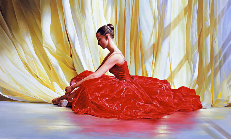 Alexander Sheversky Hand Signed and Numbered Limited Edition Canvas Giclee:"Seated Dancer In Red"
