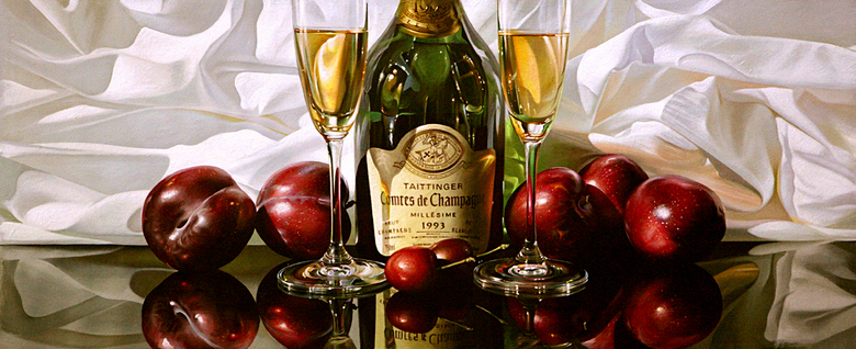 Alexander Sheversky Hand Signed and Numbered Limited Edition Canvas Giclee:"Taittinger And Plums"