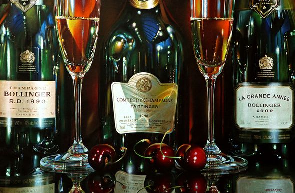 Alexander Sheversky Hand Signed and Numbered Limited Edition Canvas Giclee:"Three Champagnes"