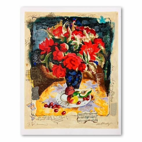 Alexander & Wissotzky Limited Edition 16 x 21 serigraph:"Red Flowers in a Vase"