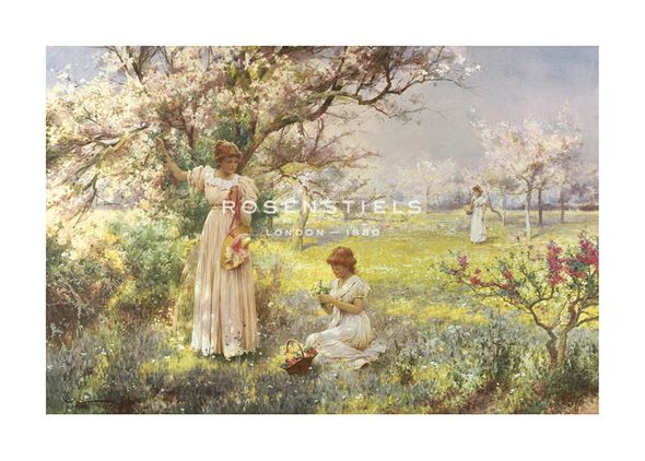 Alfred Augustus Glendening Jnr Hand Numbered Limited Edition Print on Paper :"Spring, Picking Flowers"
