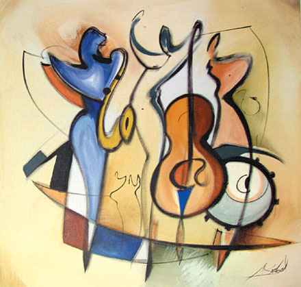 Alfred Gockel Handsigned and Numbered Limited Edition Giclee on Canvas:"Jazz Trio"