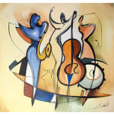 Alfred Gockel Handsigned and Numbered Limited Edition Giclee on Canvas:"Jazz Trio"