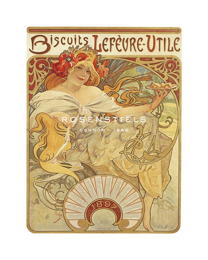 Alphonse Mucha Hand Numbered Limited Edition Print on Paper :"Biscuits Lefevre-Utile, 1897"