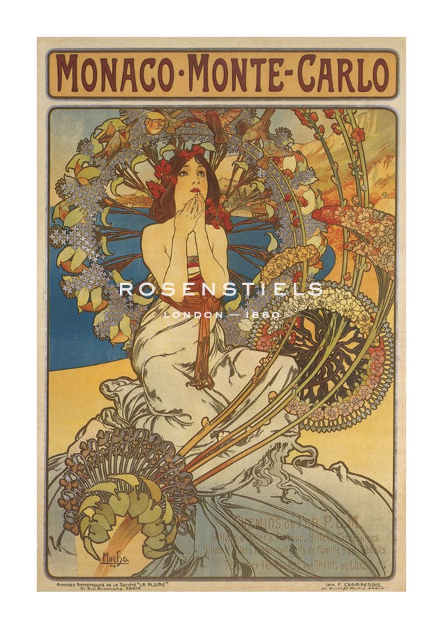 Alphonse Mucha Hand Numbered Limited Edition Print on Paper :"Monaco Monte-Carlo"