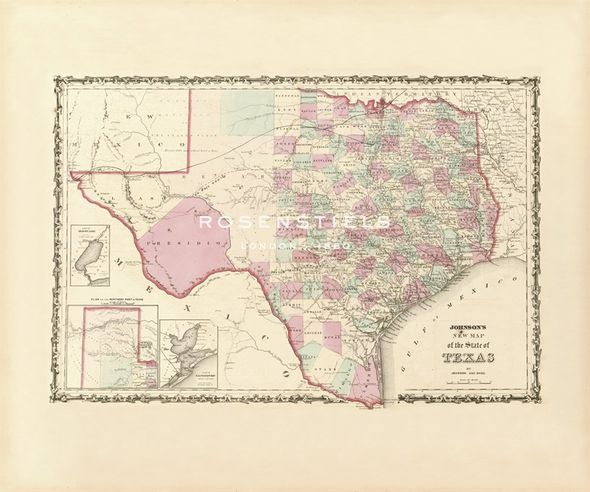 Alvin Jewett Johnson Hand Numbered Limited Edition Print on Paper :"Map of the State of Texas, 1862"