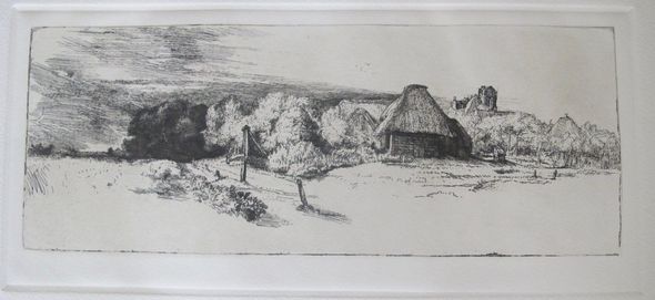 Amand Durand Etching:"Landscape with Trees, Farm Buildings and a Tower"