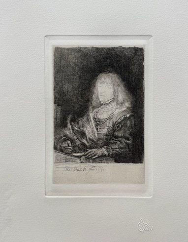 Amand Durand Plate Signed Etching:"Man at a Desk Wearing a Cross"