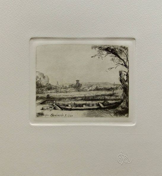 Amand Durand Signed and dated in the plate.:"Rembrandt Canal With A Large Boat And Bridge"