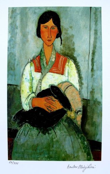 Amedeo Modigliani Facsimile Signed Limited Edition Small Giclee:"Gypsy Woman With Child"