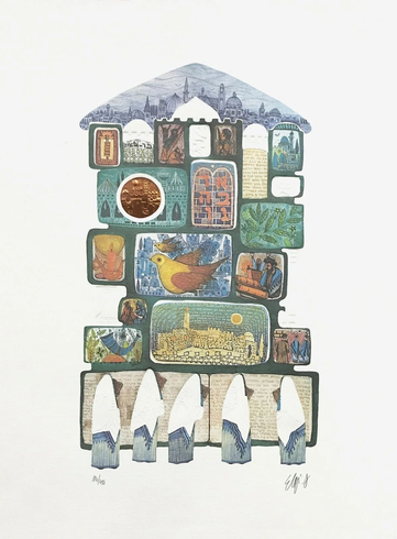 Amram Ebgi Artist Signed Embossed Lithograph w/Foil Stamping: "TAFILAH AT THE WALL" Amram Ebgi Artist Signed Embossed Lithograph w/Foil Stamping: "TAFILAH AT THE WALL"