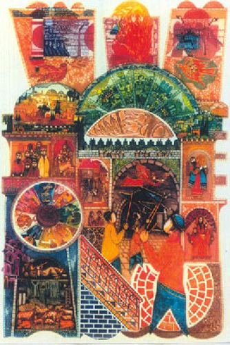 Amram Ebgi Limited Edition Hand Colored Etching: "Days of Peace"
