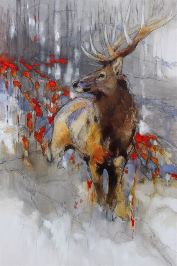 Amy Lay 36 x 24 Open Edition Giclee on Canvas:"Bull in the Smoke Thicket"