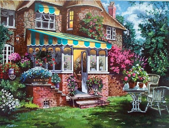 Anatoly Metlan Hand Signed and Numbered Limited Edition Embellished Serigraph on Canvas: " Greenhouse "