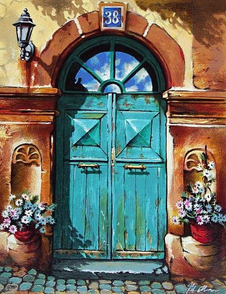 Anatoly Metlan Hand Signed and Numbered Limited Edition Embellished Serigraph on Canvas: " House no.38 "