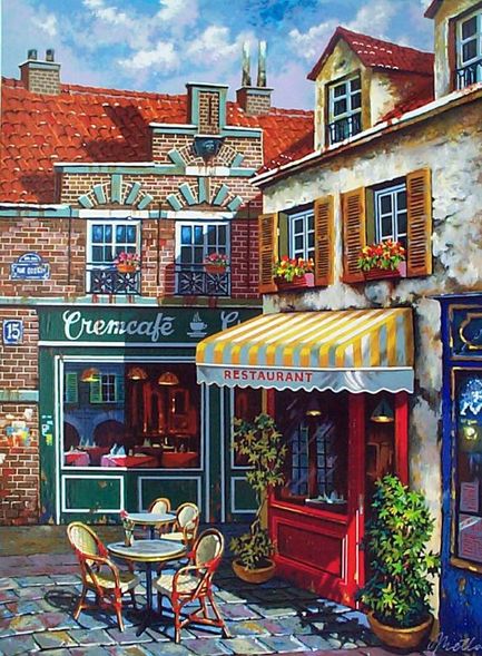 Anatoly Metlan Hand Signed and Numbered Limited Edition Embellished Serigraph on Canvas: " La Ruelle "