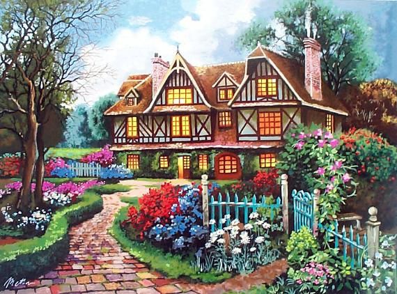 Anatoly Metlan Hand Signed and Numbered Limited Edition Embellished Serigraph on Canvas: " My parents home "