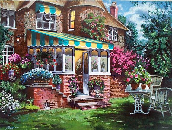 Anatoly Metlan Hand Signed and Numbered Limited Edition Serigraph on Paper: " Greenhouse "