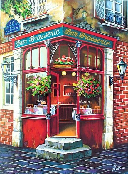 Anatoly Metlan Hand Signed and Numbered Limited Edition Serigraph on Paper: " Pause caf&eacute; "