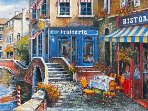 Anatoly Metlan Limited Edition Artist Proof Lithograph on Paper: "Outdoor Cafe"