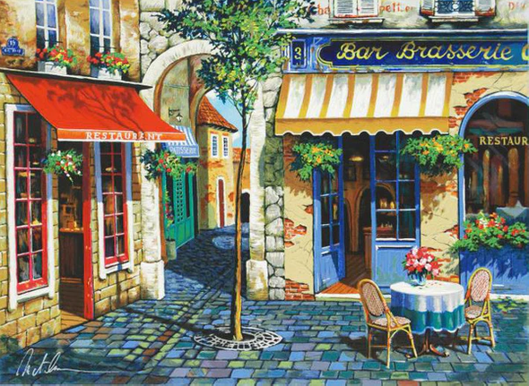 Anatoly Metlan Limited Hors Commerce (HC) Edition Lithograph on Paper: "Café in Provence"