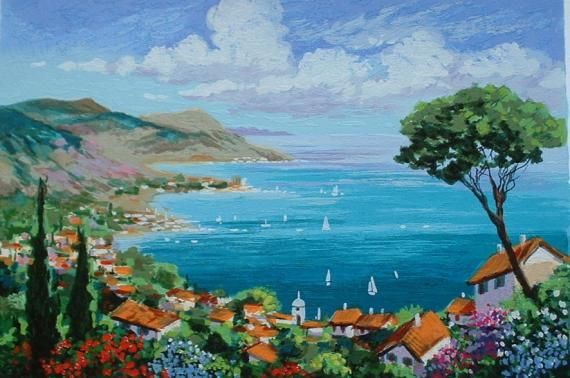 Anatoly Zinger Hand Signed and Numbered Limited Edition Serigraph on Paper: " Seaside "