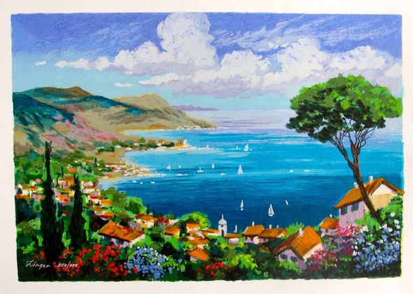 Anatoly Zinger Hand Signed Limited Edition Embellished Serigraph:"Seaside"