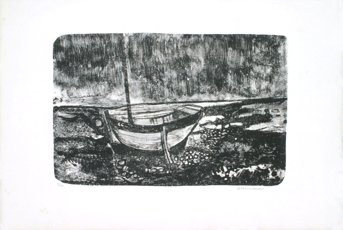 Andre Minaux Rare Vintage Artist Signed Lithograph: "Boat Scene"