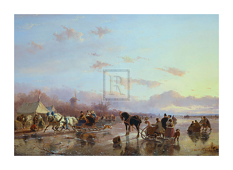 Andreas Schelfhout Hand Numbered Limited Edition Print on Paper :"Ice Sleighs"