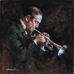 Andrew Handsigned and Numbered Limited Edition Mini Giclee on Canvas:"Jazz Horn"
