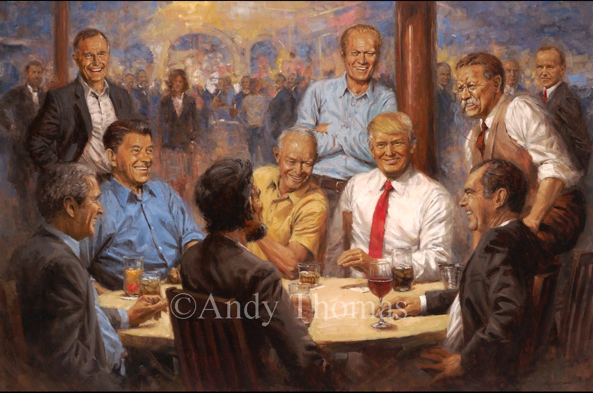 Andy Thomas Artist Signed and Numbered Limited Edition Giclee:"The Republican Club with Donald Trump"