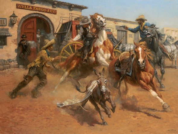 Andy Thomas Hand Signed and Numbered Limited Edition Giclee:"The Burro and the Bad Men"
