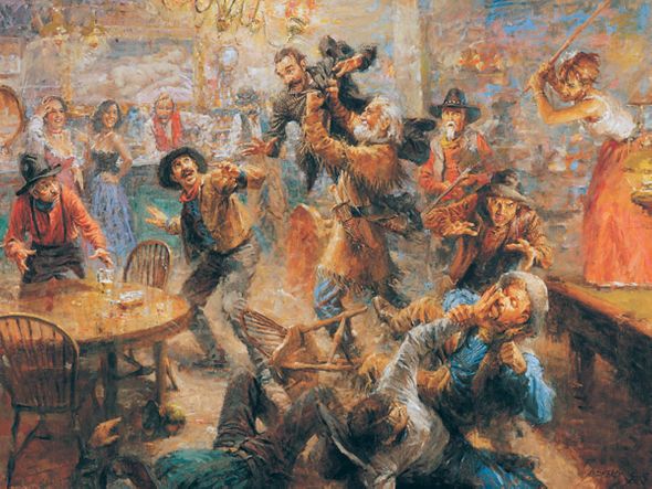 Andy Thomas Hand Signed and Sequentially Numbered Timeless Edition Canvas Giclee: "After the Poker Game the Boys Settled Up"