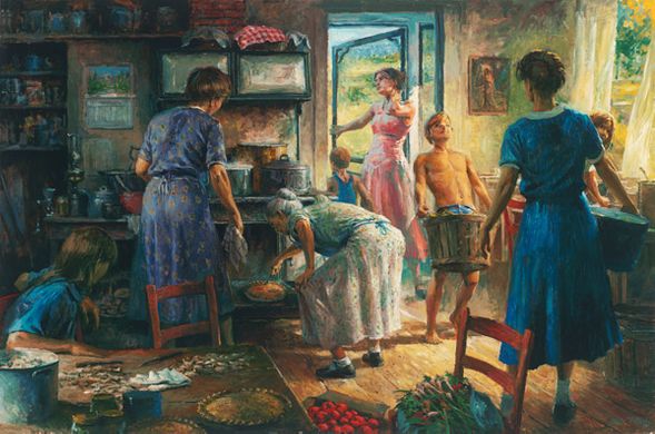 Andy Thomas Hand Signed and Sequentially Numbered Timeless Edition Canvas Giclee: "Cooking for the Thrashing Crew"