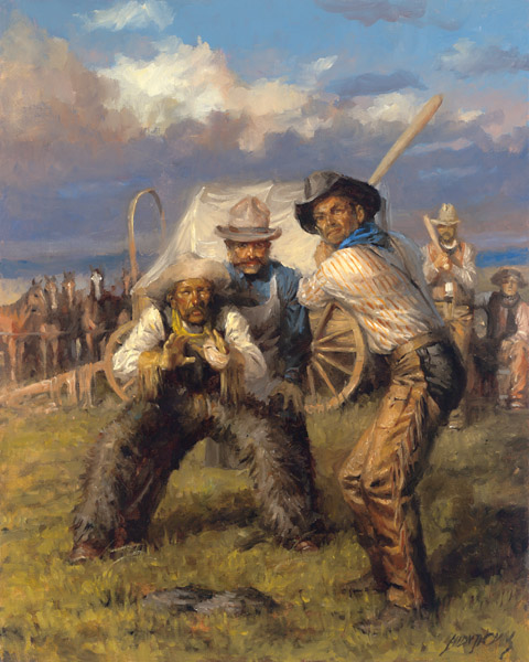 Andy Thomas Hand Signed and Sequentially Numbered Timeless Edition Canvas Giclee: "Cowboy Baseball"