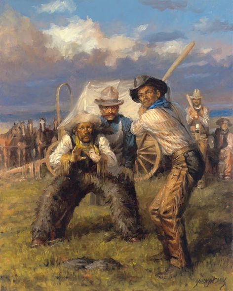 Andy Thomas Hand Signed and Sequentially Numbered Timeless Edition Canvas Giclee: "Cowboy Baseball"