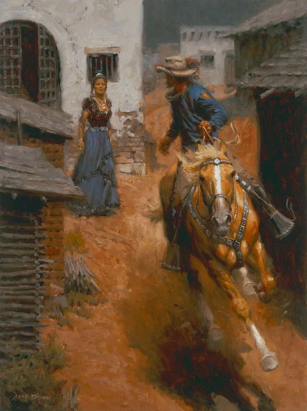 Andy Thomas Hand Signed and Sequentially Numbered Timeless Edition Canvas Giclee: "Mustang Gray and the Belle of Monterey"