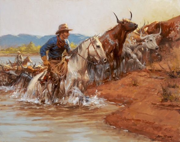 Andy Thomas Hand Signed and Sequentially Numbered Timeless Edition Canvas Giclee: "River Crossing"