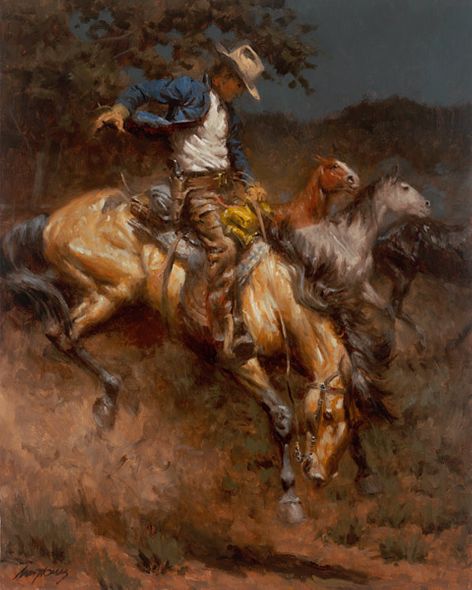 Andy Thomas Hand Signed and Sequentially Numbered Timeless Edition Canvas Giclee: "The Lone Cowboy Takes a Horse"