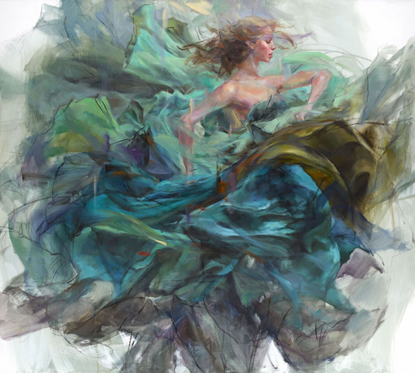 Anna Razumovskaya Hand Signed and Numbered Limited Editiion Embellished Canvas Giclee:"Emerald Splendor"