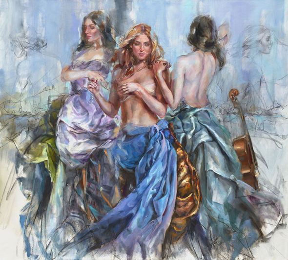 Anna Razumovskaya Hand Signed and Numbered Limited Edition Embellished Canvas Giclee:"Sweet Refrain"
