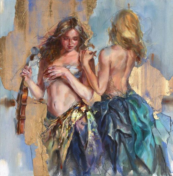 Anna Razumovskaya Hand Signed and Numbered Limited Edition Artist Embellished Canvas Giclee: "Tale Of Paradise 1"