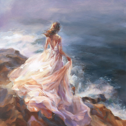 Anna Razumovskaya Hand Signed and Numbered Limited Edition Artist Embellished Canvas Giclee: "Listening To The Horizon"